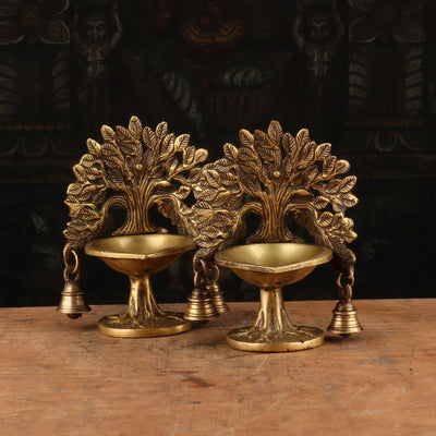 Brass Diya Pair Oil Lamp For Home Temple Diwali Religious Decor Showpiece 7"