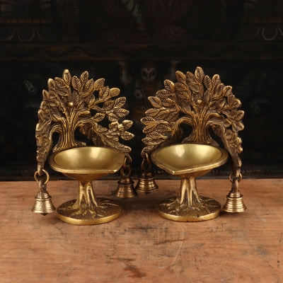 Brass Diya Pair Oil Lamp For Home Temple Diwali Religious Decor Showpiece 7"