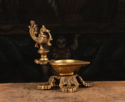 Brass Bird Diya Oil Lamp For Home Temple Religious Decor Showpiece 5" - SKU - 462976