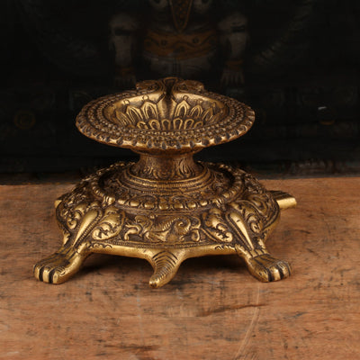 Brass Tortoise Diya Oil Lamp For Home Temple Religious Decor Showpiece 4"