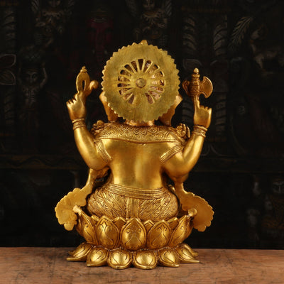 Brass Ganesha Idol Sitting On Lotus Base For Home Office Decor 1 Feet