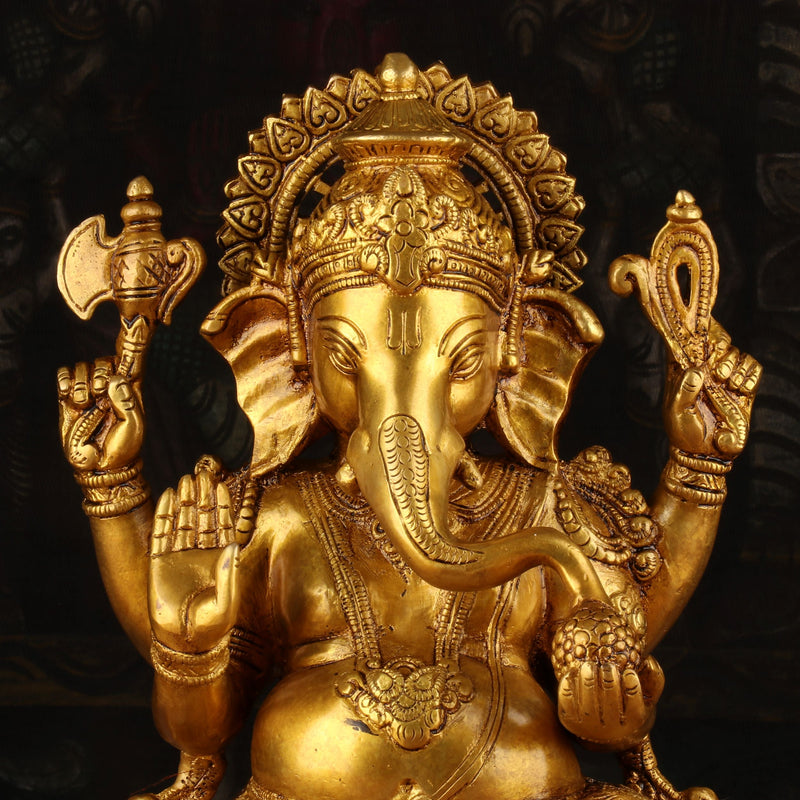 Brass Ganesha Idol Sitting On Lotus Base For Home Office Decor 1 Feet