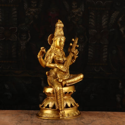 Brass Goddess Saraswati Statue Idol For Pooja Room Temple Decor 1 Feet