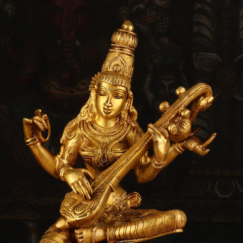 Brass Goddess Saraswati Statue Idol For Pooja Room Temple Decor 1 Feet