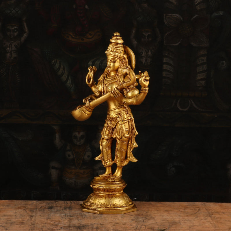 Brass Standing Saraswati Idol For Pooja Room Temple Decor Statue 10"