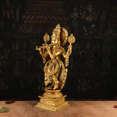 Brass Krishna Statue Idol Religious For Home Temple Decor Showpiece 20"