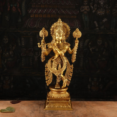 Brass Krishna Statue Idol Religious For Home Temple Decor Showpiece 20"