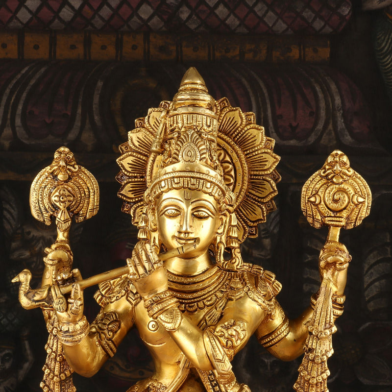 Brass Krishna Statue Idol Religious For Home Temple Decor Showpiece 20"