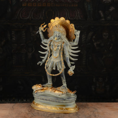 Brass Maa Kali Statue Antique Finished Idol Reigious Home Temple Decor 1.5 Feet