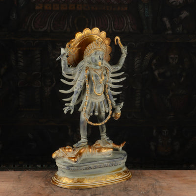 Brass Maa Kali Statue Antique Finished Idol Reigious Home Temple Decor 1.5 Feet