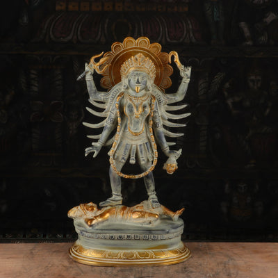 Brass Maa Kali Statue Antique Finished Idol Reigious Home Temple Decor 1.5 Feet