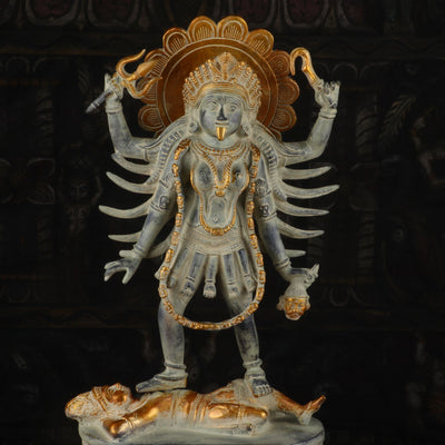 Brass Maa Kali Statue Antique Finished Idol Reigious Home Temple Decor 1.5 Feet