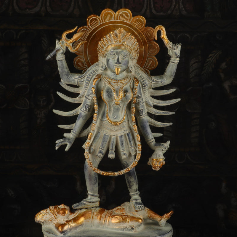 Brass Maa Kali Statue Antique Finished Idol Reigious Home Temple Decor 1.5 Feet