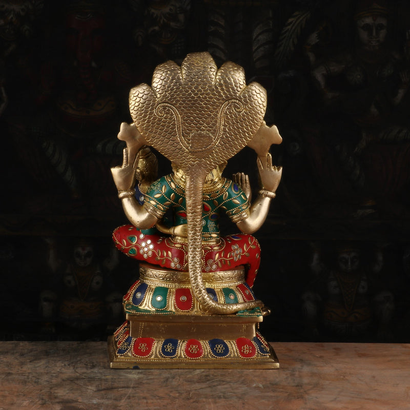 Brass Narsimha Lakshmi Idol Under Serpent Stone Work Religious Lucky Decor Statue 1 Feet