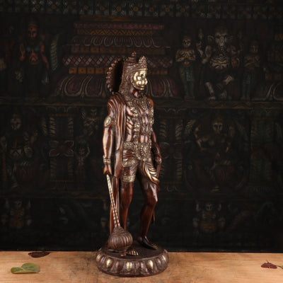 Brass Antique Standing Mahabali Hanuman Statue Idol Home Religious Decor 2 Feet