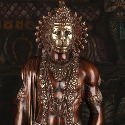 Brass Antique Standing Mahabali Hanuman Statue Idol Home Religious Decor 2 Feet