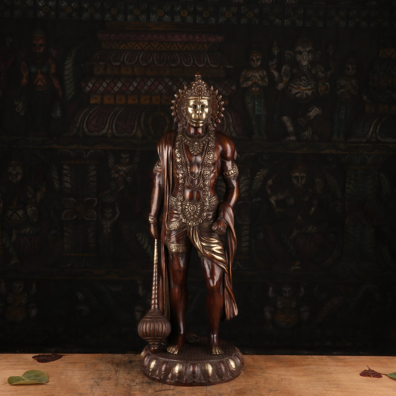 Brass Antique Standing Mahabali Hanuman Statue Idol Home Religious Decor 2 Feet - SKU - 462992