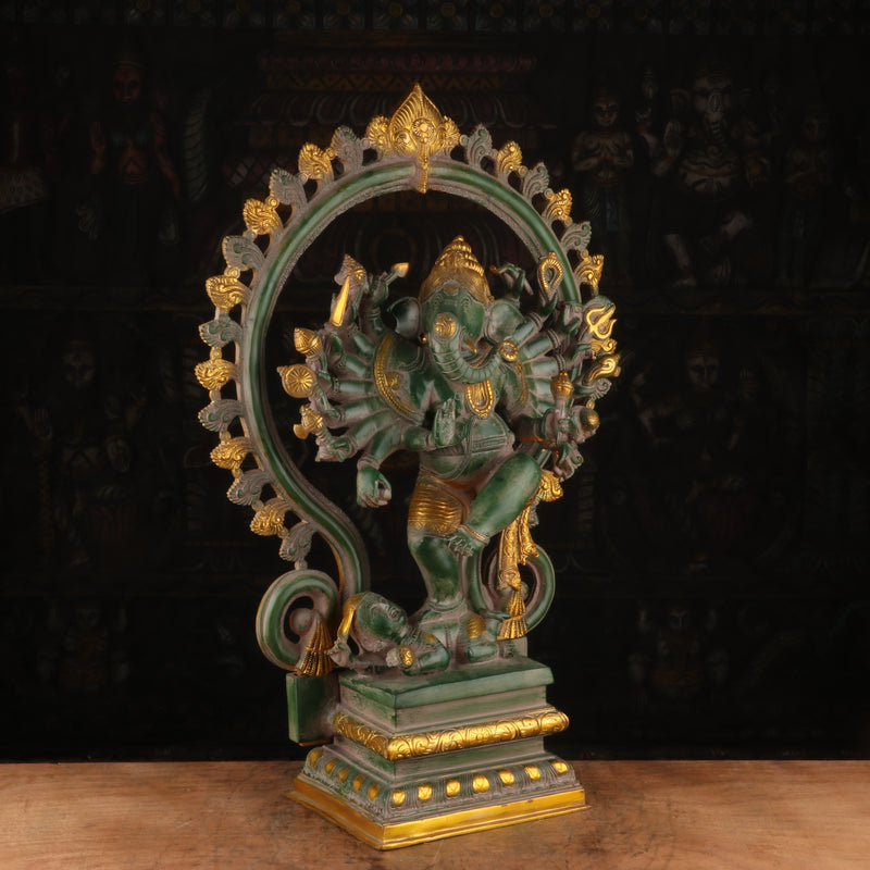 Brass Large Dancing Ganesha Statue With 16 Arms For Home Decor 2 Feet