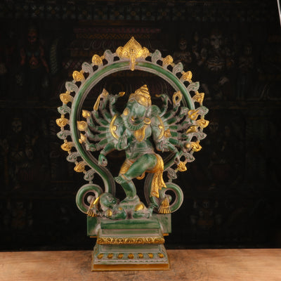 Brass Large Dancing Ganesha Statue With 16 Arms For Home Decor 2 Feet