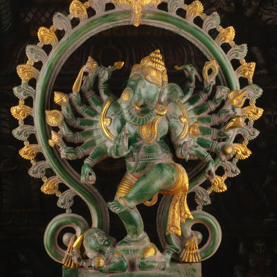 Brass Large Dancing Ganesha Statue With 16 Arms For Home Decor 2 Feet