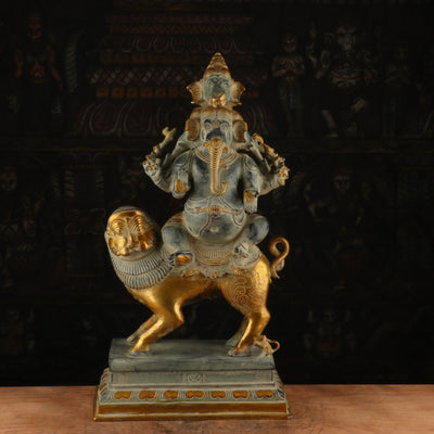 Brass Heramba Ganesha Idol Antique Finish For Home Decor 2 Feet