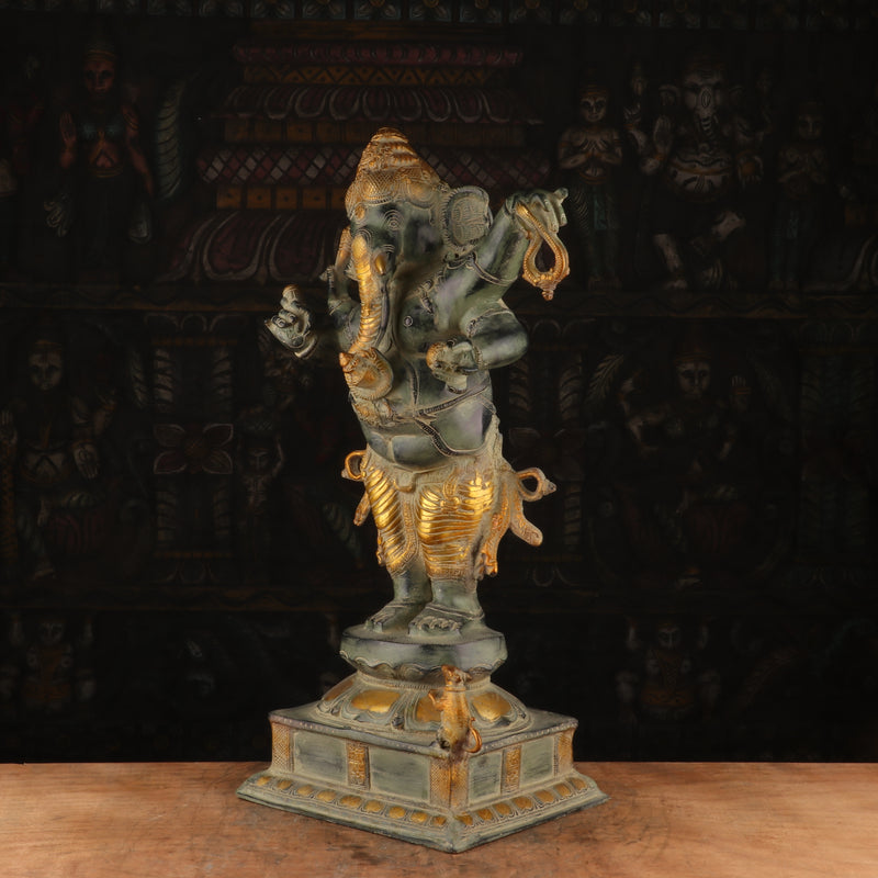 Brass Standing Ganesha Statue Antique Finish For Home Decor 2 Feet