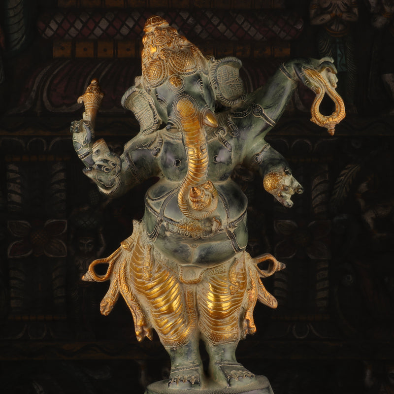 Brass Standing Ganesha Statue Antique Finish For Home Decor 2 Feet