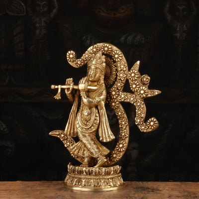 Brass Krishna Statue with Flute 8" by StatueStudio