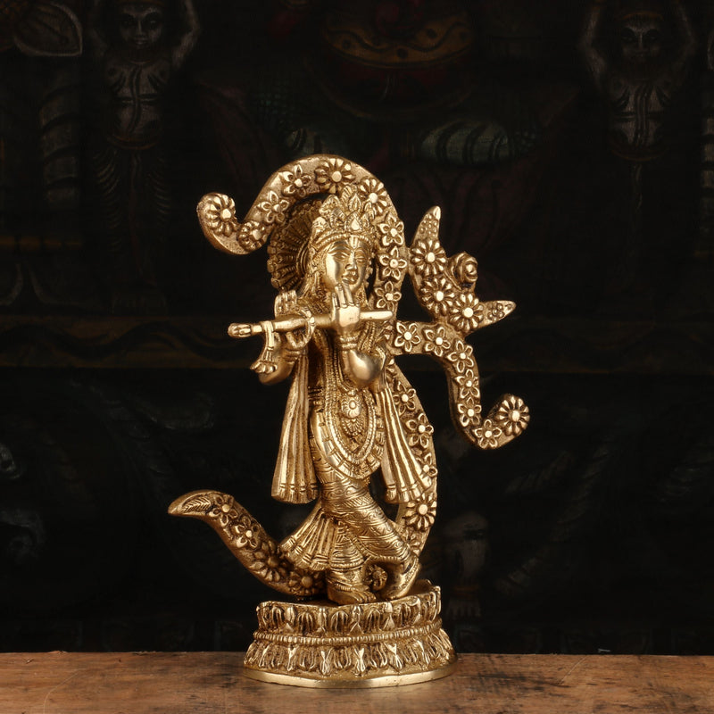 Brass Krishna Statue with Flute 8" by StatueStudio