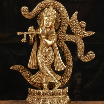 Brass Krishna Statue with Flute 8" by StatueStudio