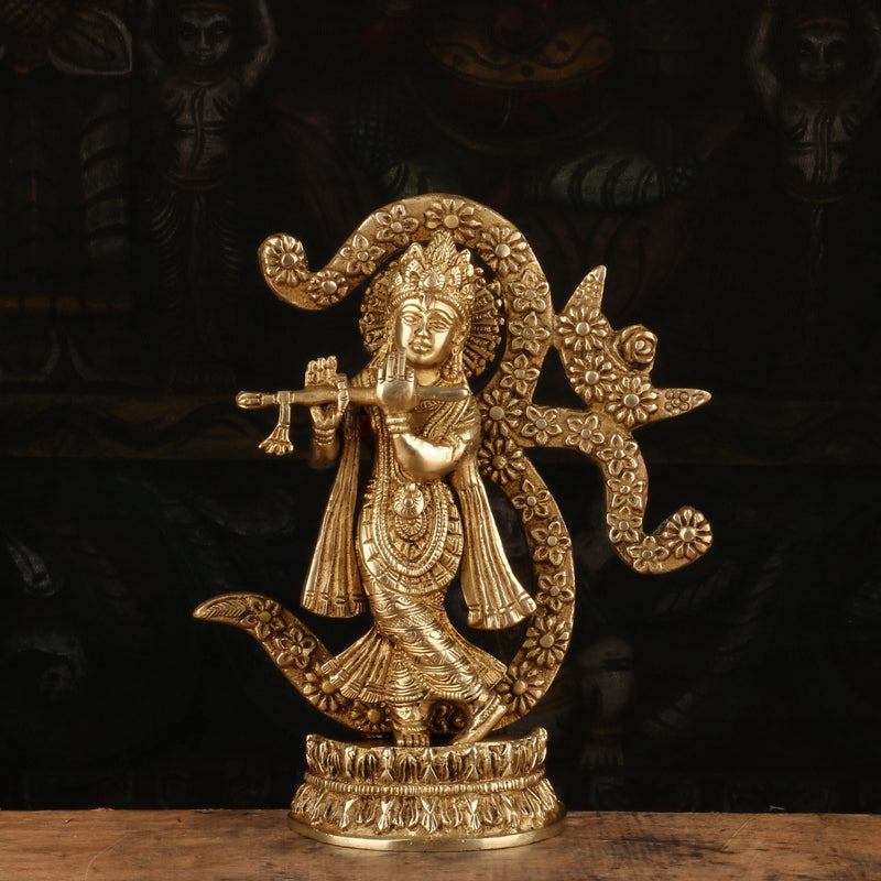 Lord Krishna Statue Brass Idol Religious Decor Showpiece 8" - SKU - 463006