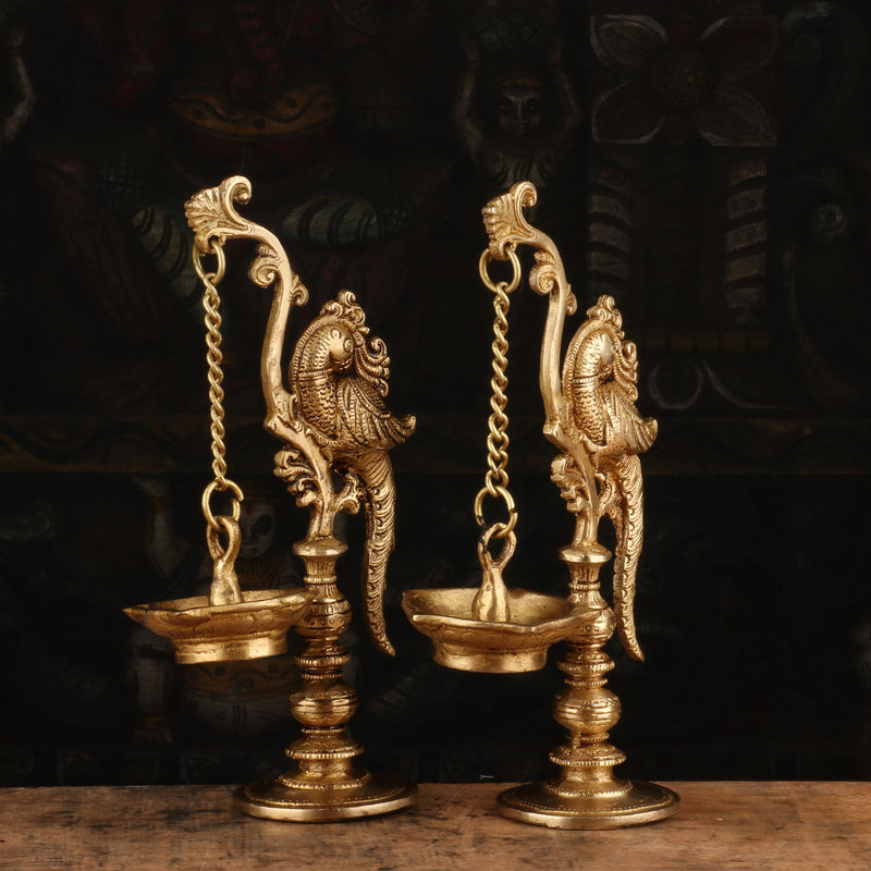 Brass Bird Diya Pair For Home Temple Religious Decor Showpiece 8"