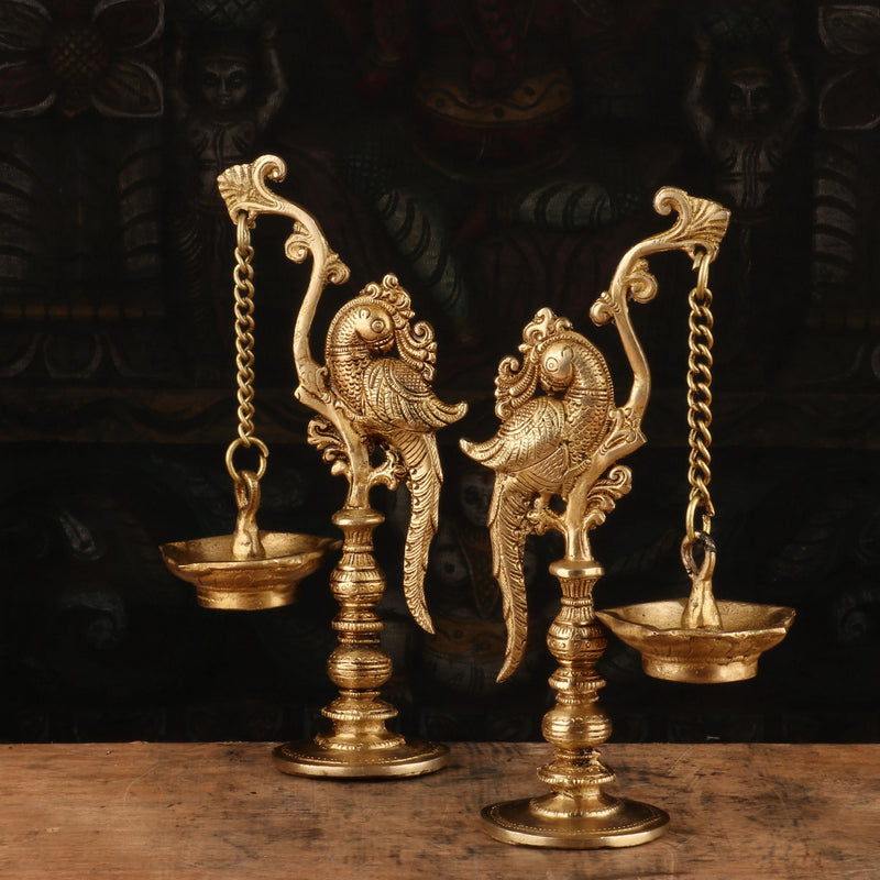 Brass Bird Diya Pair For Home Temple Religious Decor Showpiece 8"