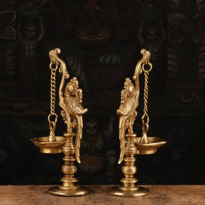 Brass Bird Diya Pair For Home Temple Religious Decor Showpiece 8"