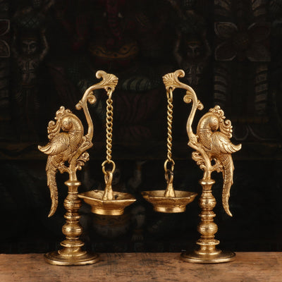 Brass Bird Diya Pair For Home Temple Religious Decor Showpiece 8"