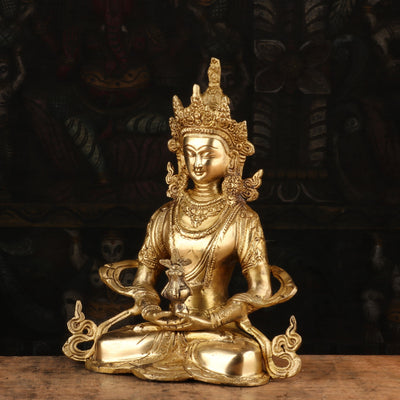 Brass Tibetan Buddhist Deity Amitabha Buddha Statue Decor 10"