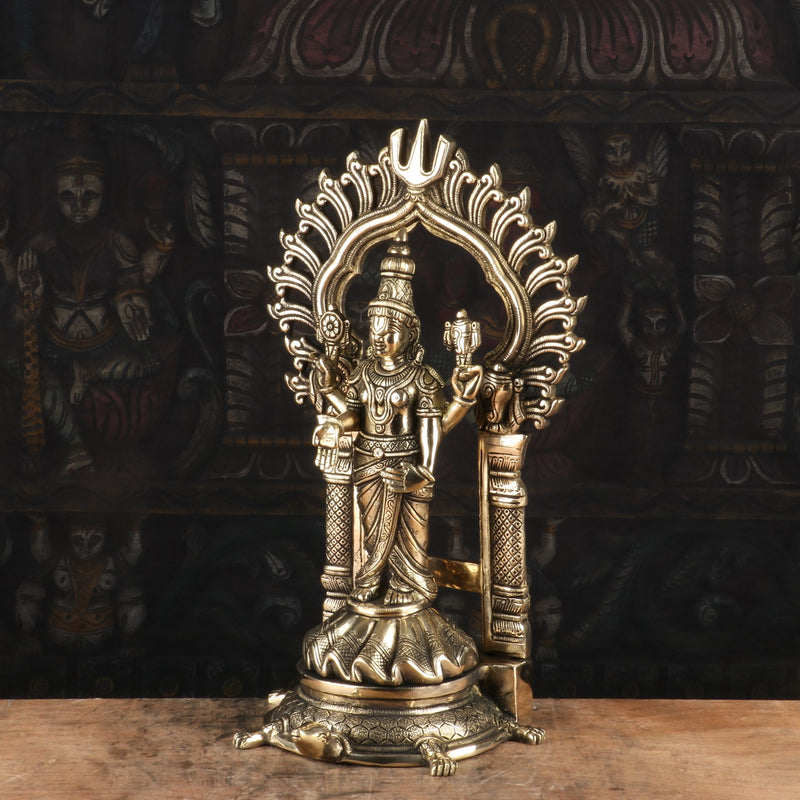 Brass Balaji Statue On Tortoise Antique Religious Venkateshvara Idol Decor 16"