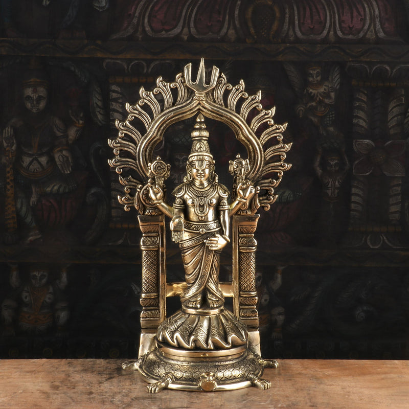 Brass Balaji Statue On Tortoise Antique Religious Venkateshvara Idol Decor 16" - SKU - 463010