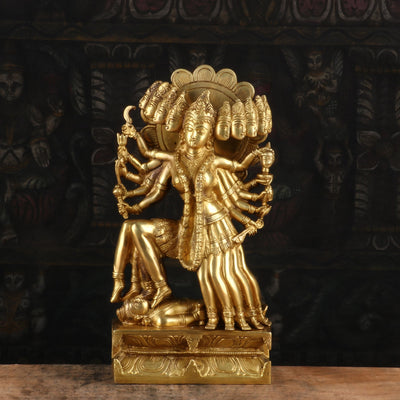 Brass 10 Face Maa Kali Statue Idol Reigious Home Temple Decor 15" - SKU - 463012
