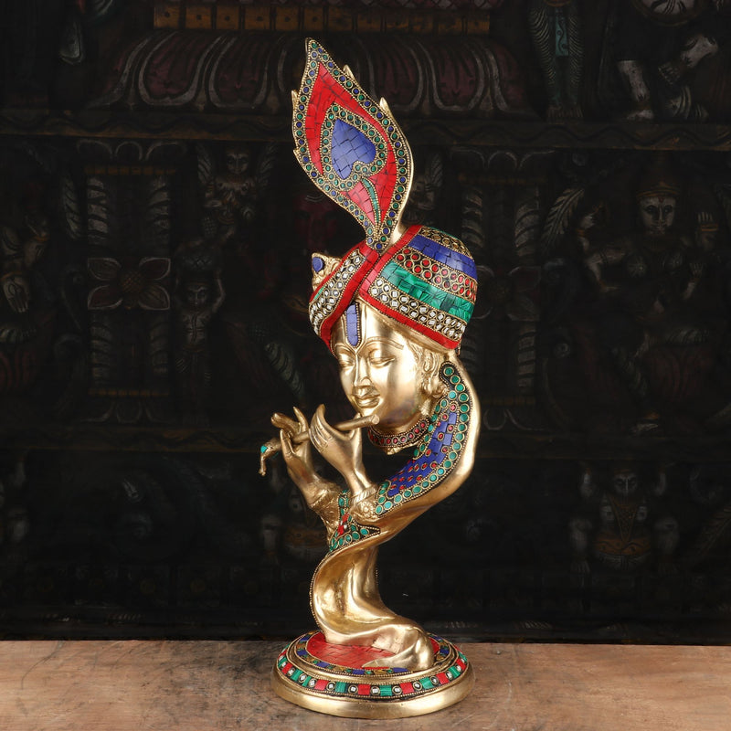 Brass Krishna Head Statue with Modern Design 20" by StatueStudio