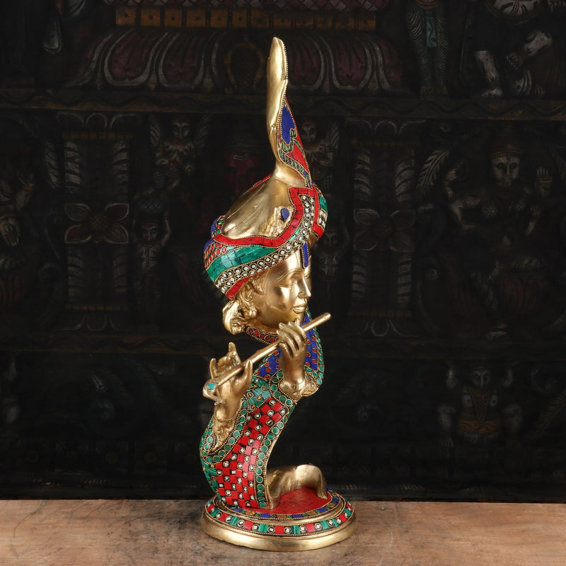 Brass Krishna Head Statue with Modern Design 20" by StatueStudio