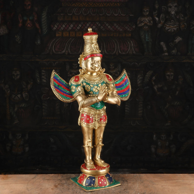 Standing Garuda Brass Statue Idol For Temple Home Decor Showpiece 22"