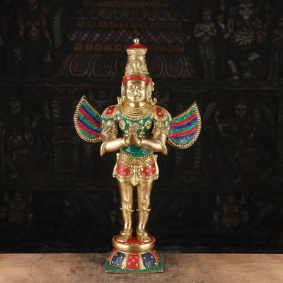 Standing Garuda Brass Statue Idol For Temple Home Decor Showpiece 22"