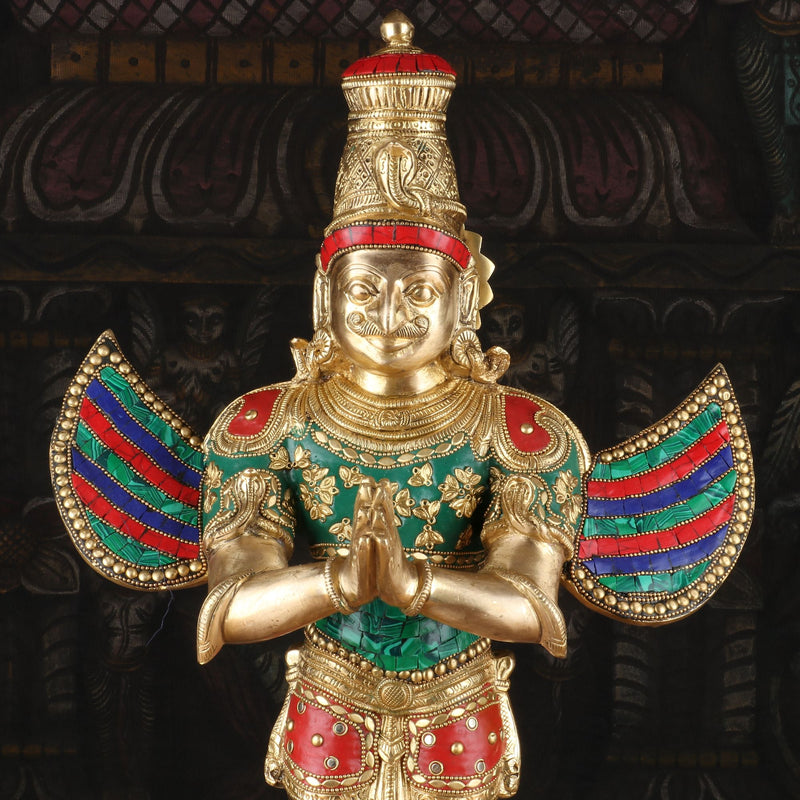 Standing Garuda Brass Statue Idol For Temple Home Decor Showpiece 22"