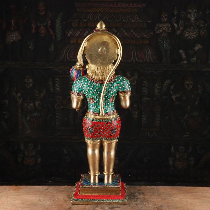 Brass Standing Hanuman Statue Stone Work Idol Religious Home Decor 23"