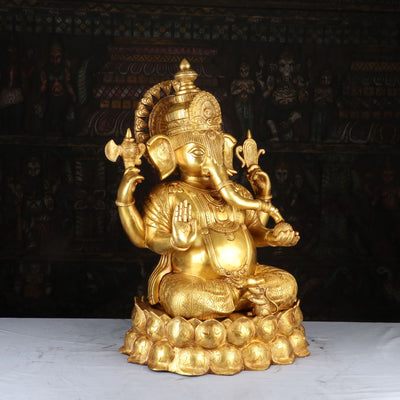 Brass Lord Ganesha Statue On Lotus Base For Home Decor 1 Feet