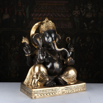 Brass Ganpati Idol Antique Finish For Home Decor 2 Feet