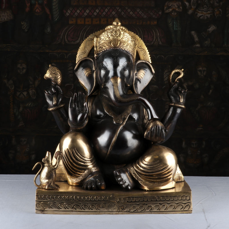 Brass Ganpati Idol Antique Finish For Home Decor 2 Feet