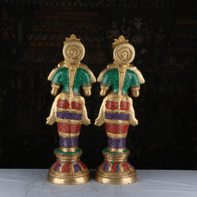 Brass Deeplakshmi Pair Statue Stone Work For Pooja Room Home Decor Showpiece 2 Feet