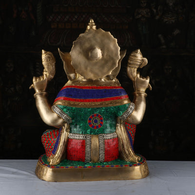 Brass Lord Ganesha Idol Stone Work Sculpture For Home Decor 2 Feet